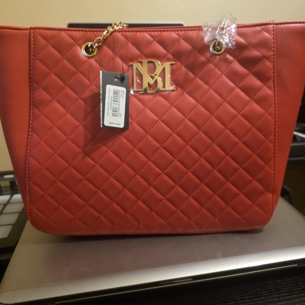 Luxurious Red Quilted Tote with Gold Hardware